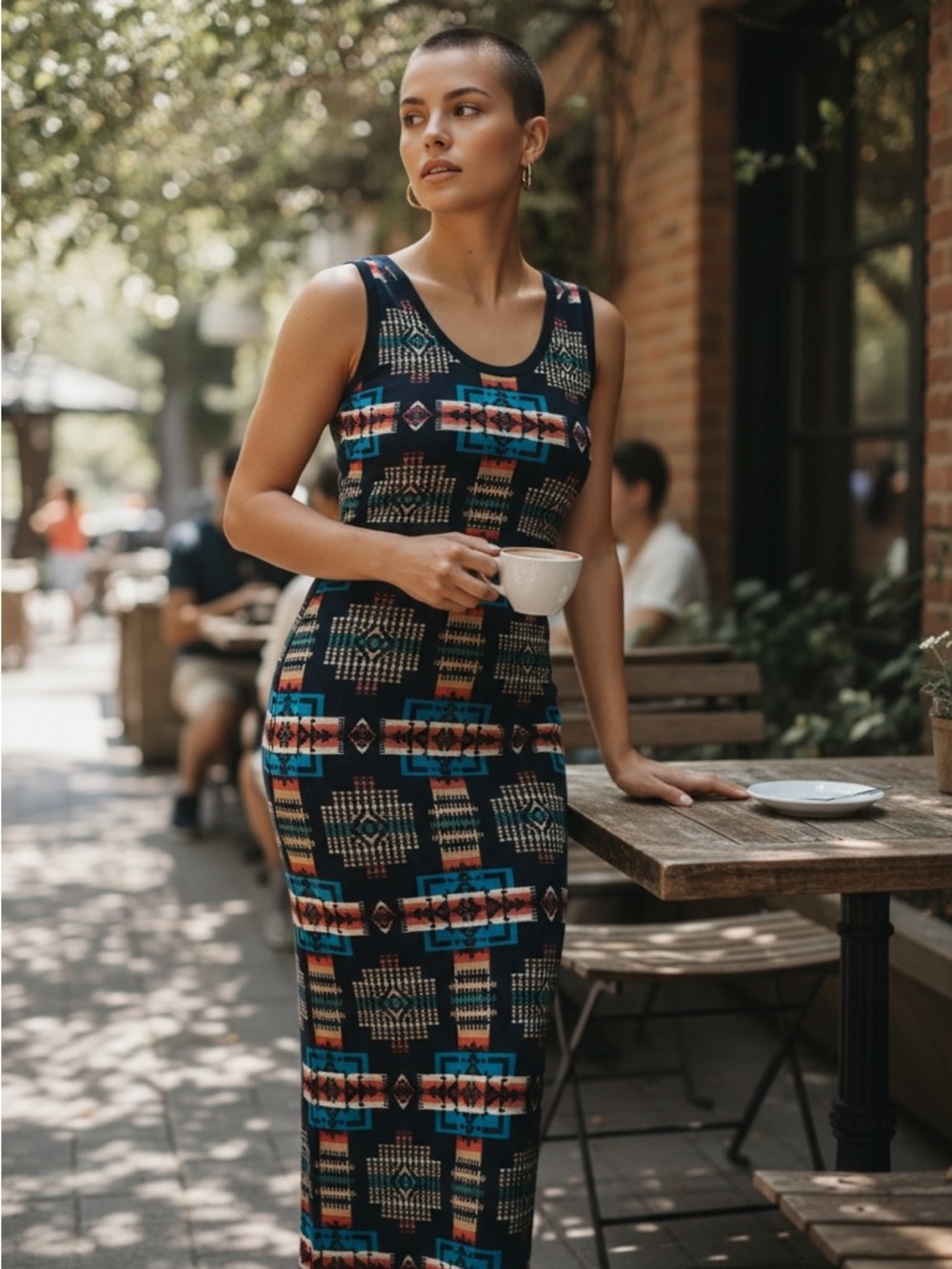 Pendleton Black Geometric Print Maxi Dress